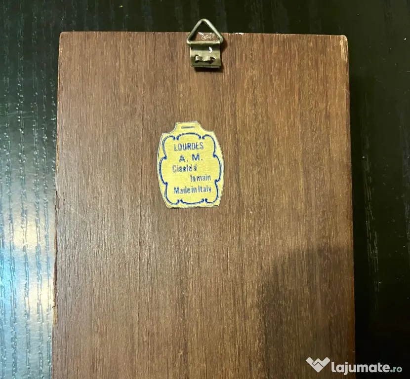 Placă religioasă devotală vintage cu Maica Domnului de la Lourdes