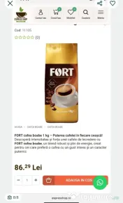Cafea boabe, Fort, 100% Robusta, 1 kg (stoc 5 kg)