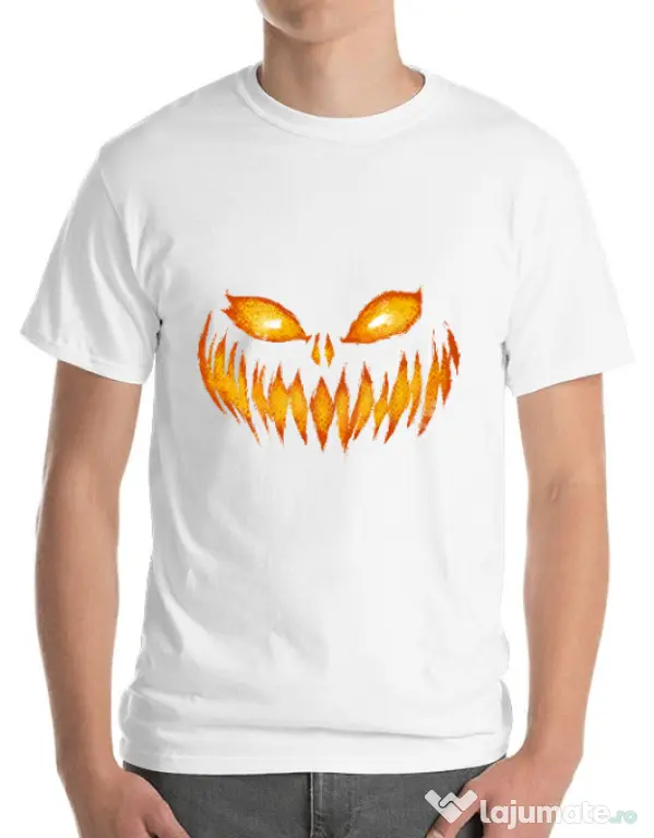 Tricou ADLER barbat Scary pumpkin face Alb