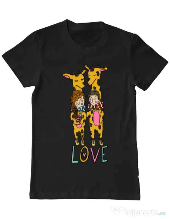 Tricou ADLER barbat Giraffes love Negru