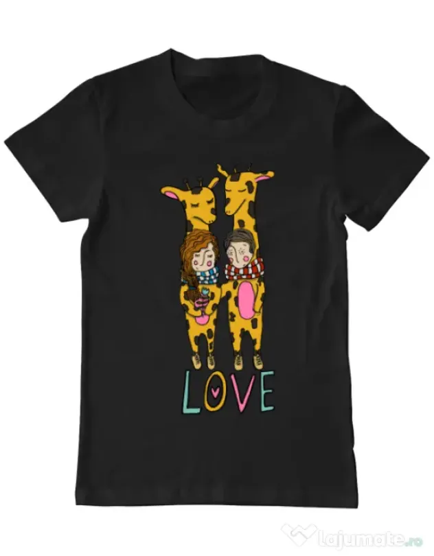 Tricou ADLER barbat Giraffes love Negru
