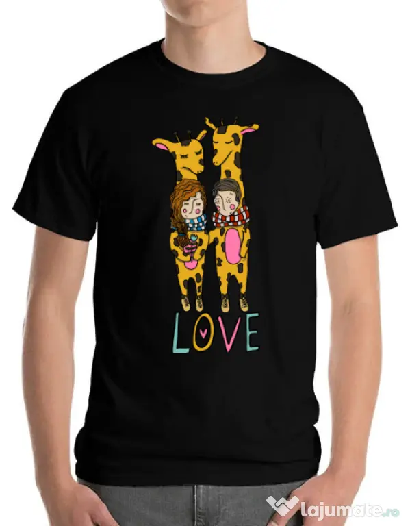 Tricou ADLER barbat Giraffes love Negru