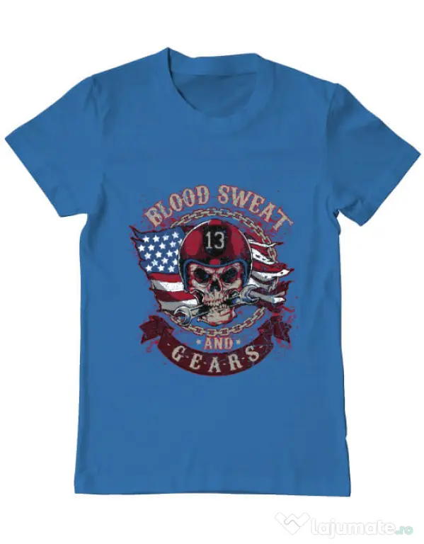 Tricou ADLER barbat Blood sweat and gears Albastru azuriu