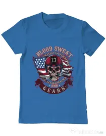 Tricou ADLER barbat Blood sweat and gears Albastru azuriu