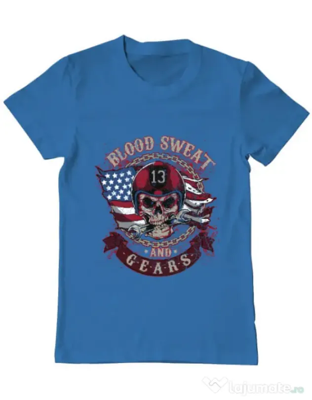 Tricou ADLER barbat Blood sweat and gears Albastru azuriu