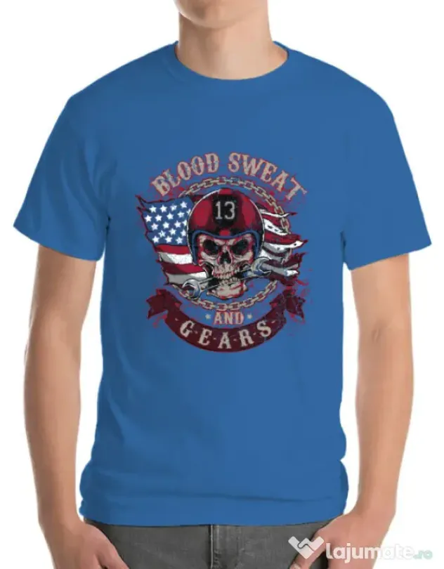Tricou ADLER barbat Blood sweat and gears Albastru azuriu