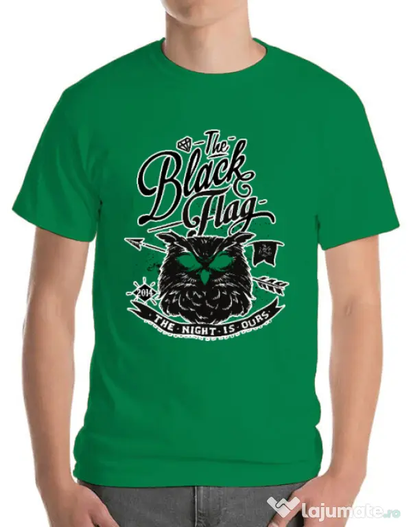 Tricou ADLER barbat The black flag owl Verde mediu