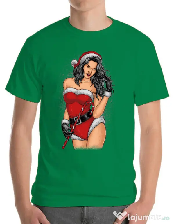 Tricou ADLER barbat Sexy Santa Girl Verde mediu