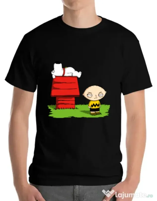 Tricou ADLER barbat Stewie and Snoopy Negru