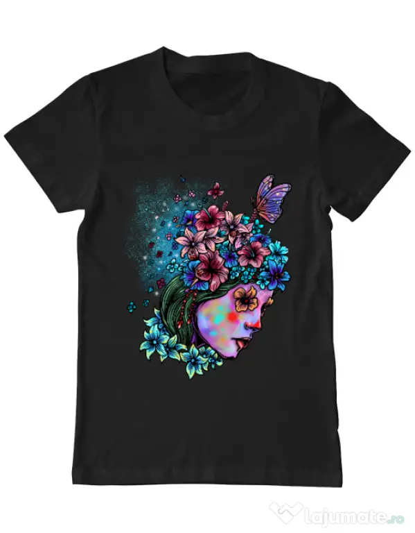Tricou ADLER barbat Lady and flowers Negru