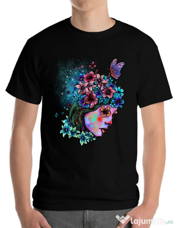 Tricou ADLER barbat Lady and flowers Negru