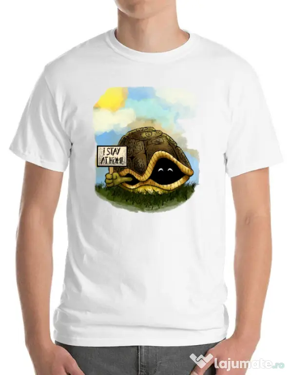 Tricou ADLER barbat I stay home Alb