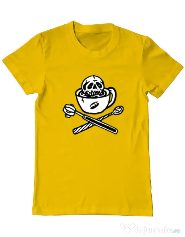 Tricou ADLER barbat Death before decaf Galben