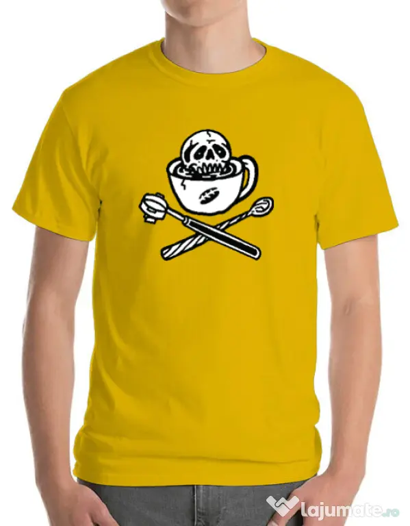 Tricou ADLER barbat Death before decaf Galben