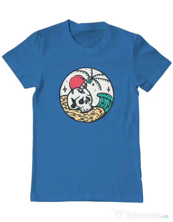 Tricou ADLER barbat Skull and beach Albastru azuriu