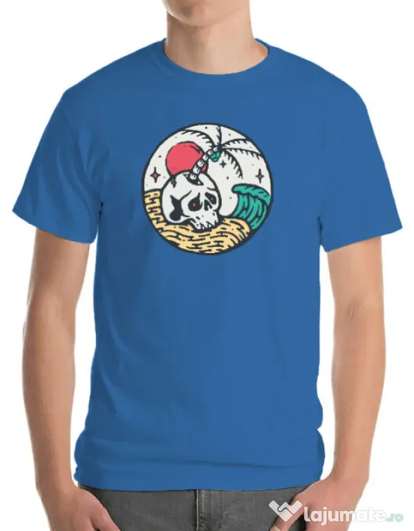 Tricou ADLER barbat Skull and beach Albastru azuriu