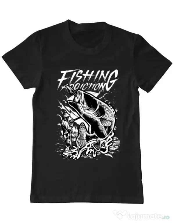 Tricou ADLER barbat Fishing addiction Negru