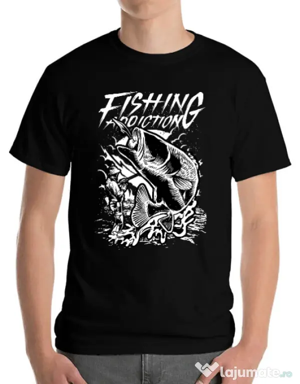 Tricou ADLER barbat Fishing addiction Negru