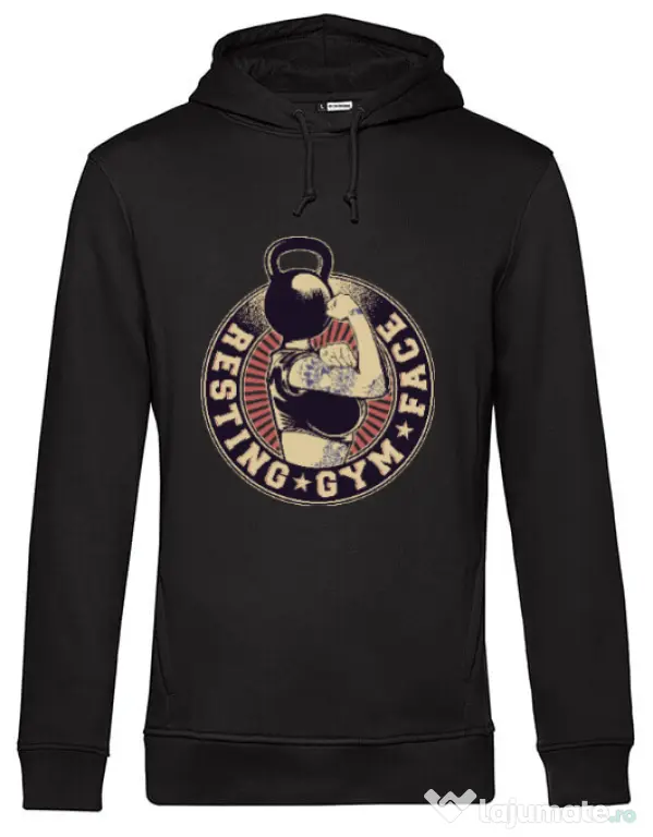 Hoodie barbat cu gluga Resting gym face Negru
