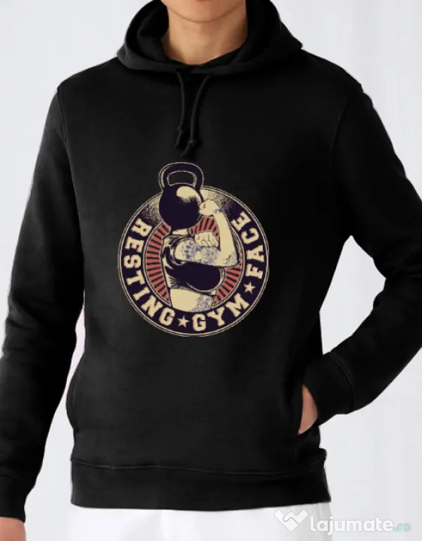 Hoodie barbat cu gluga Resting gym face Negru