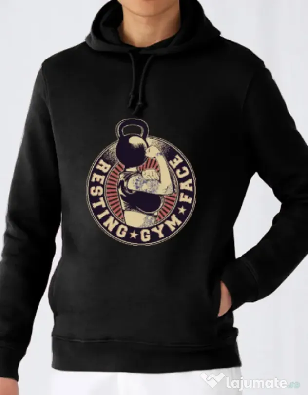 Hoodie barbat cu gluga Resting gym face Negru