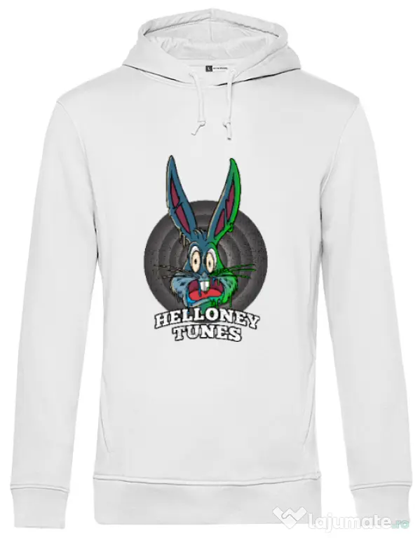 Hoodie barbat cu gluga Helloney tunes Alb