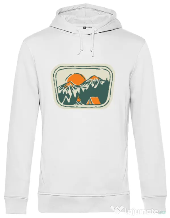 Hoodie barbat cu gluga Camping badge Alb