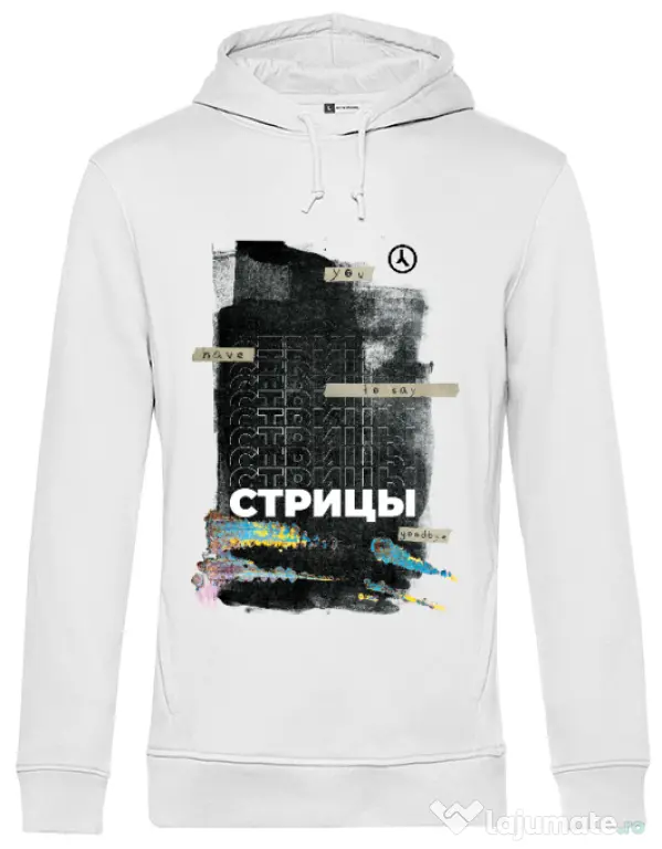 Hoodie barbat cu gluga Russian Goodbye Alb