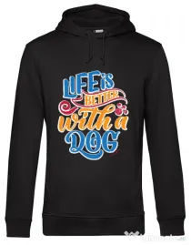 Hanorac barbat cu gluga Life is better with a dog Negru