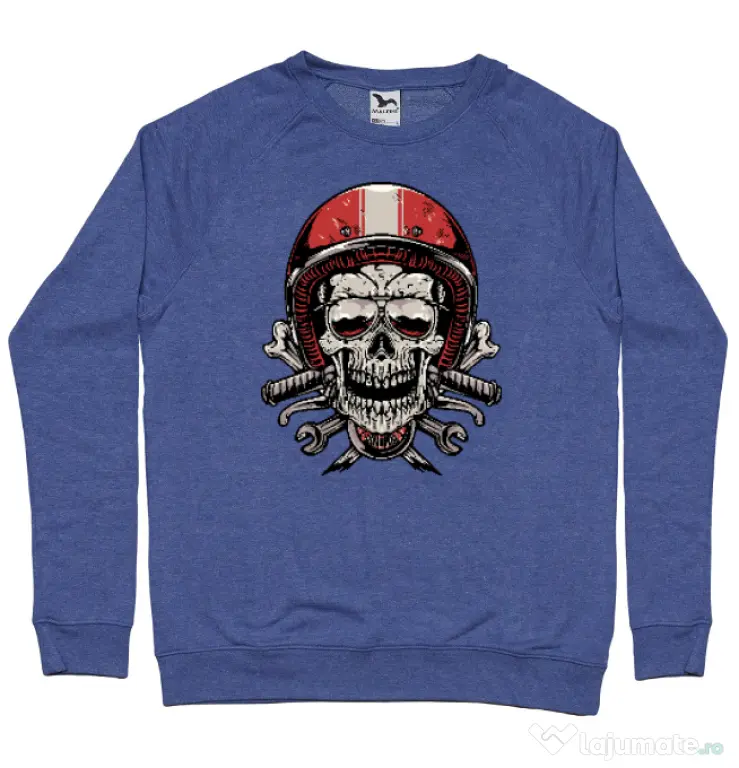 Bluza personalizata barbat Skull Biker Albastru melanj