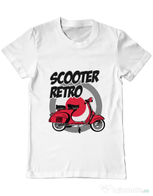 Tricou personalizat barbat SCOOTER RETRO RED COLOR Alb