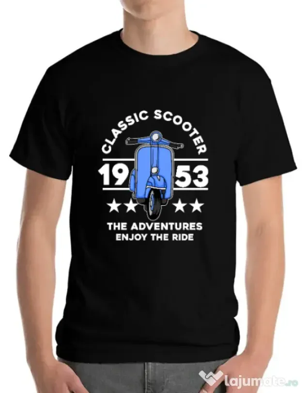 Tricou personalizat barbat CLASSIC SCOOTER ADVENTURES Negru