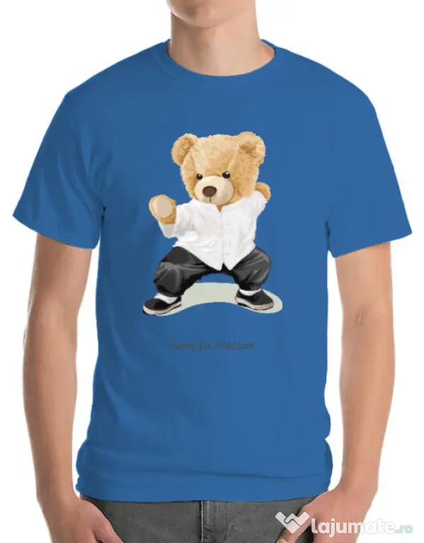 Tricou personalizat barbat Bear kung fu Albastru azuriu