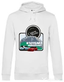 Hanorac barbat cu gluga Custom Works Crew 10 Years Aniv. Alb