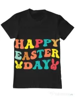 Tricou personalizat barbat oversize HAPPY EASTER DAY Negru