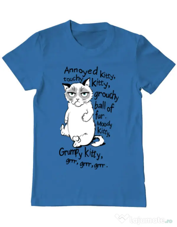 Tricou ADLER barbat Grumpy kitty Albastru azuriu