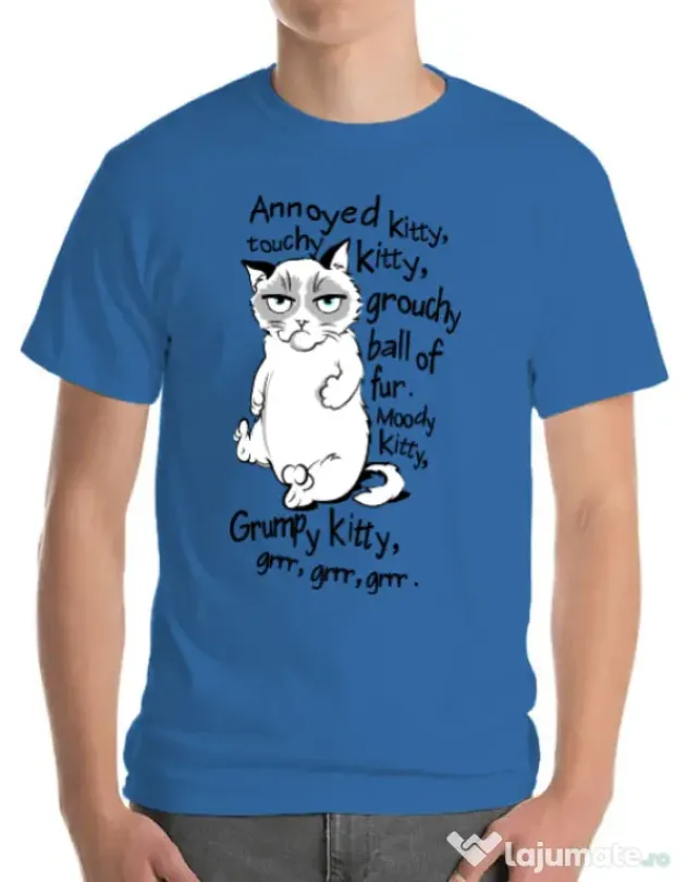 Tricou ADLER barbat Grumpy kitty Albastru azuriu