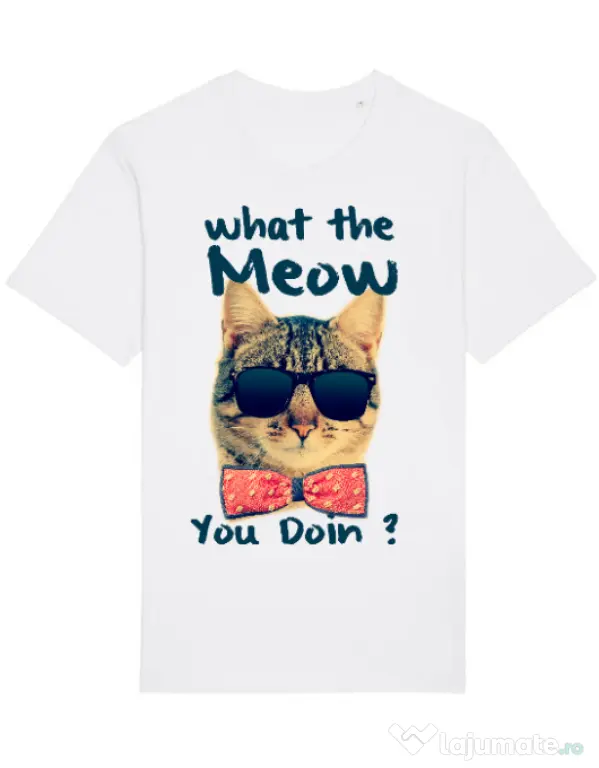 Tricou STANLEY STELLA barbat What the meow Alb