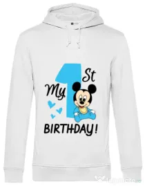 Hoodie barbat cu gluga My first birthday Alb
