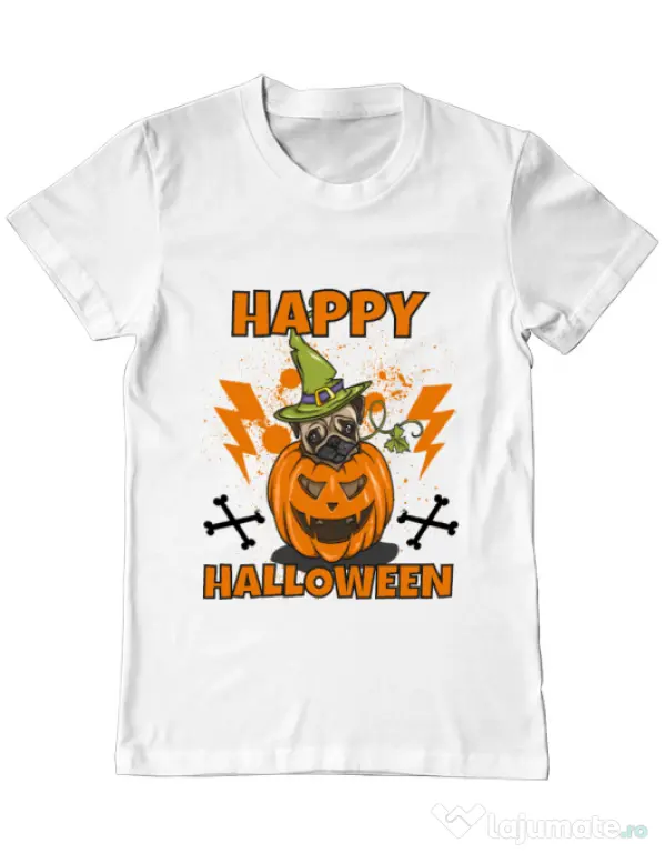 Tricou ADLER barbat Halloween Pug Alb