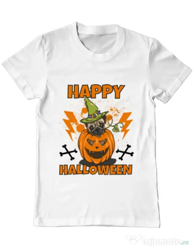 Tricou ADLER barbat Halloween Pug Alb