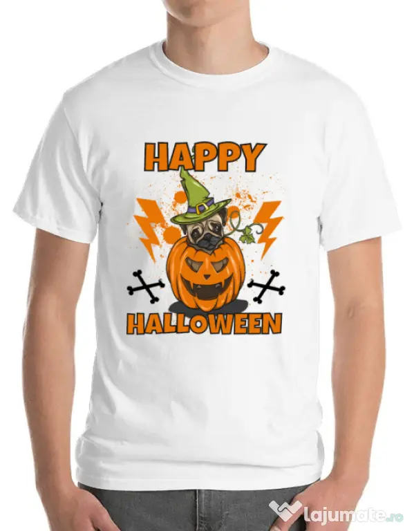 Tricou ADLER barbat Halloween Pug Alb