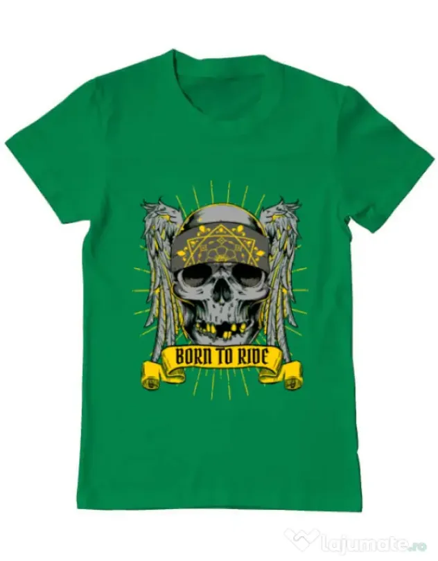 Tricou ADLER barbat Born to ride Verde mediu