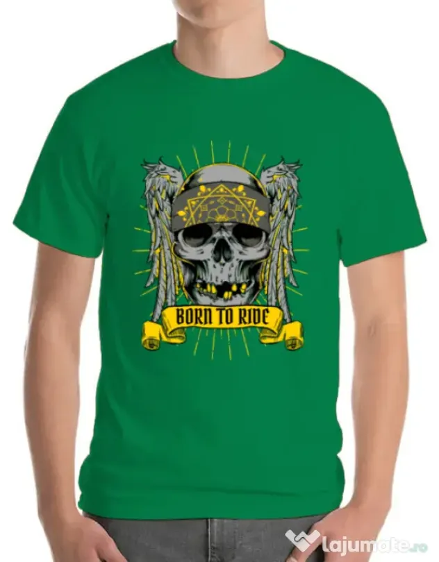 Tricou ADLER barbat Born to ride Verde mediu