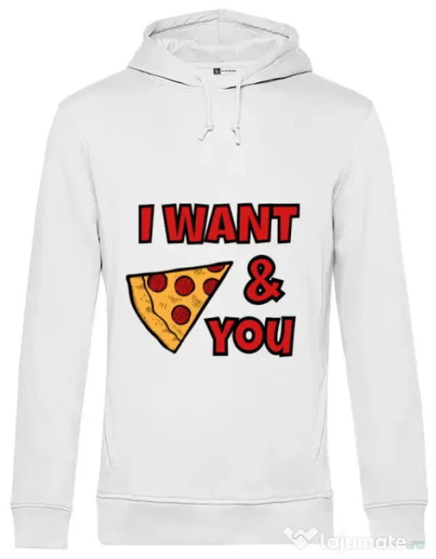 Hoodie barbat cu gluga I want you Alb