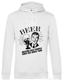 Hoodie barbat cu gluga Helping beer Alb