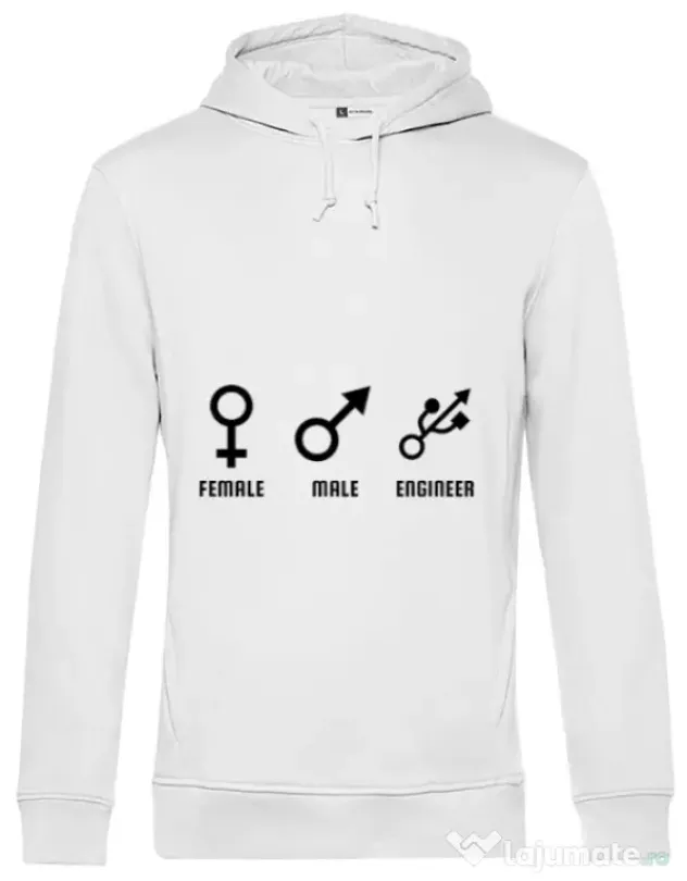 Hoodie barbat cu gluga Engineer sign Alb