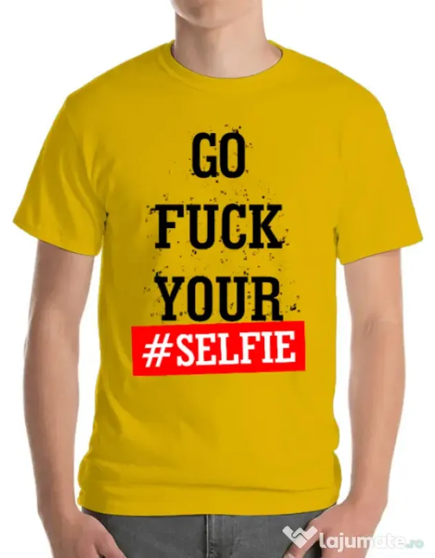 Tricou ADLER barbat Go fuck your selfie Galben