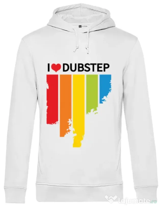 Hoodie barbat cu gluga I love dubstep Alb