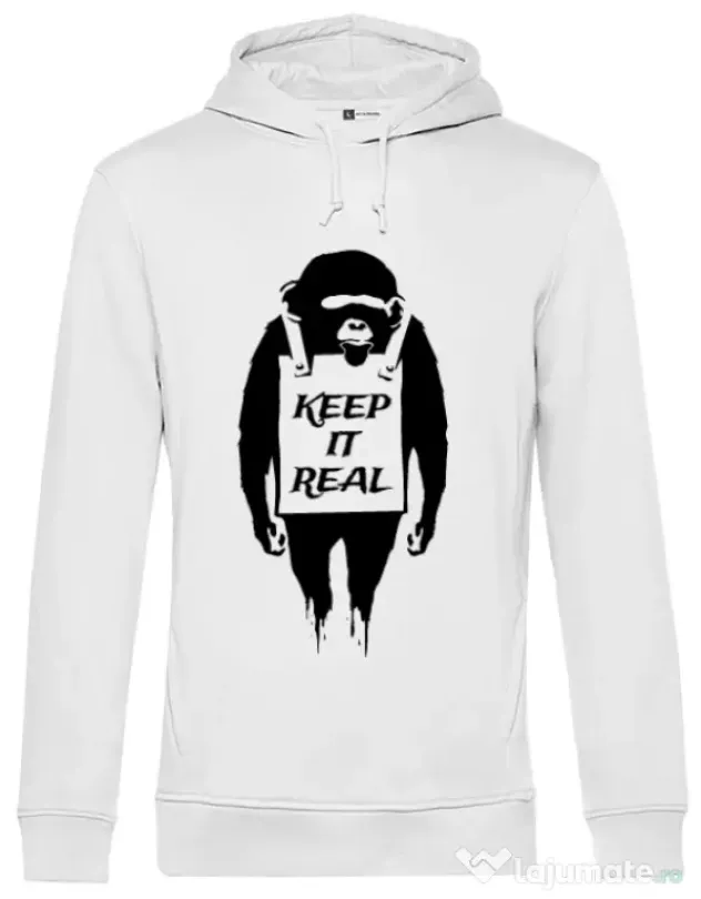 Hoodie barbat cu gluga Keep it real Alb
